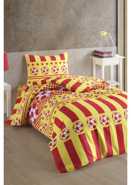 Sarı Kırmızı Taraftar Desenli Tek Kişilik Nevresim Takımı fiyatları