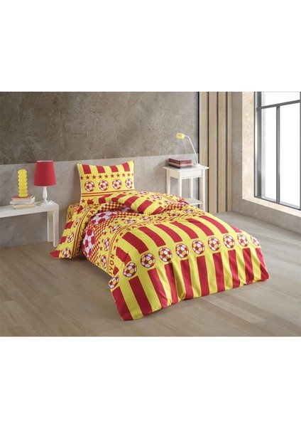 Sarı Kırmızı Taraftar Desenli Tek Kişilik Nevresim Takımı modelleri