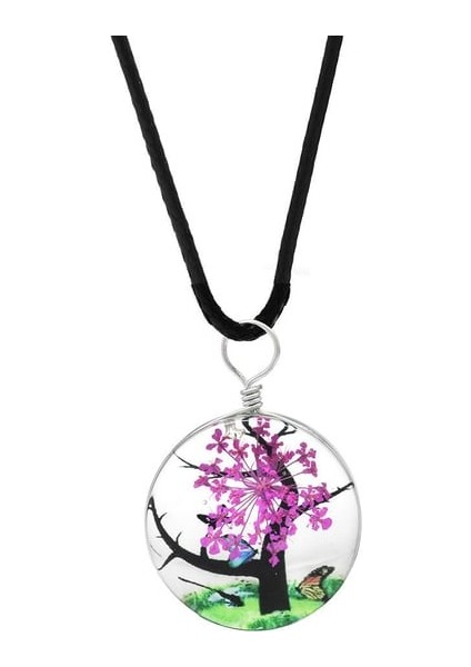 El Yapımı, Kurutulmuş Çiçekli Yuvarlak Tasarım Epoksi Hayat Ağacı Kolye