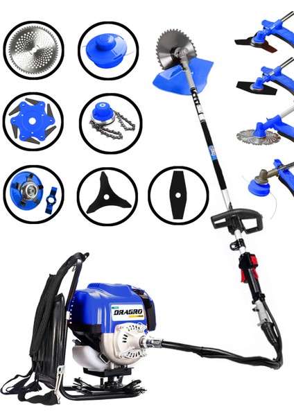 4x4 7 Parça 2 Zamanlı Sırt Tipi Benzinli Motorlu Tırpan Ot Çim Çayır Biçme Kesme Makinesi