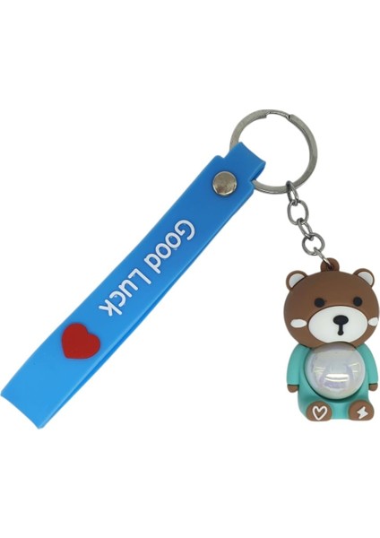 Figürlü ve Işıklı Silikon Anahtarlık - Ayıcık - Turkuaz