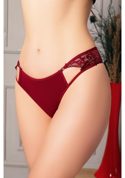 Bordo Bel Kısmı Dantelli Külot