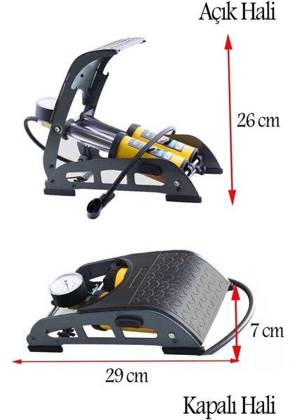 Ayaklı Tipi Hava Pompası Göstergeli Kilitli Çiftli Hava Depolu Teker Araç Bisiklet Pompası Mft. indirimleri