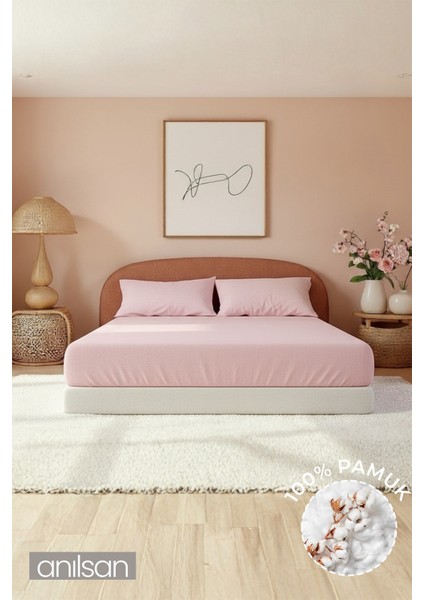 Düz Pudra Lastikli Ranforce Çarşaf %100 Pamuk Tek/Çift Kişilik Ev, Otel Çarşafı