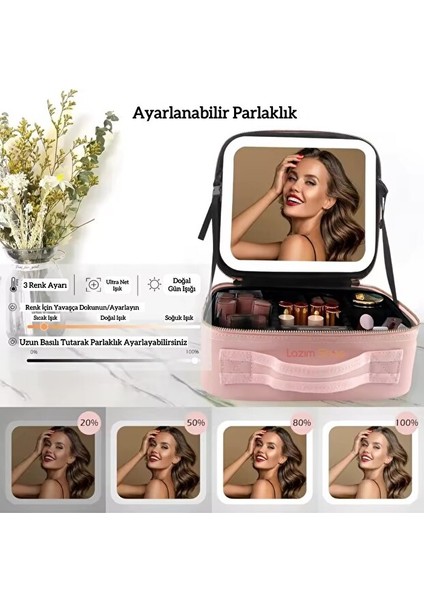 LED Işıklı Aynalı Makyaj Çantası Seyahat Makyaj Çantası