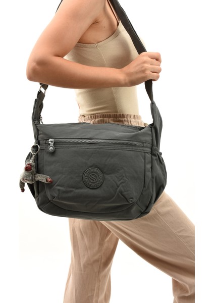 Unisex Su Geçirmez Buruşuk Kumaş Büyük Çapraz Çanta 3045