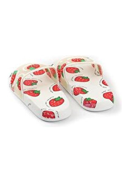 Kadın Plaj Terliği Kaymaz Taban ile Günlük Kullanıma Uygun Çilek Desenli