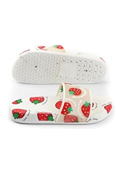 Kadın Plaj Terliği Kaymaz Taban ile Günlük Kullanıma Uygun Çilek Desenli