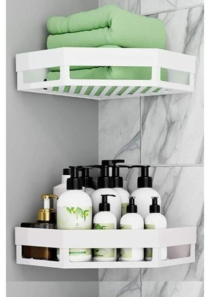 2 Adet Yapışkanlı Köşeli Raf, Vidalama Gerektirmeyen Banyo Duş Şampuan Mutfak Baharat Rafı Beyaz modelleri