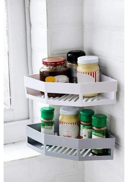 2 Adet Yapışkanlı Köşeli Raf, Vidalama Gerektirmeyen Banyo Duş Şampuan Mutfak Baharat Rafı Beyaz fırsatları