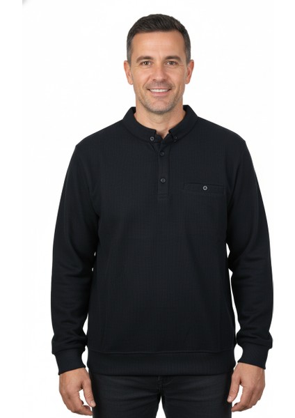 Erkek Kışlık Kazak Polo Yaka Oxford Fleto Cepli Dokulu Rahat Kesim Tam Kalıp