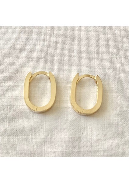 Sıra Taşlı Oval Altın Halka Küpe