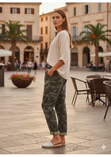 LS7312 Kamuflaj Desenli Likralı Italyan Coton Pantolon Haki modelleri