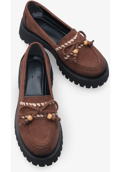 Kadın Loafer Kalın Taban Tokalı Günlük Ayakkabı Aslery Kahve Süet