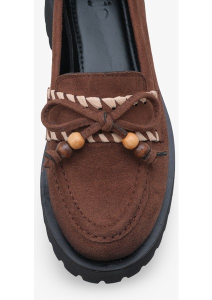 Kadın Loafer Kalın Taban Tokalı Günlük Ayakkabı Aslery Kahve Süet