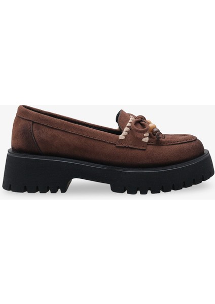 Kadın Loafer Kalın Taban Tokalı Günlük Ayakkabı Aslery Kahve Süet