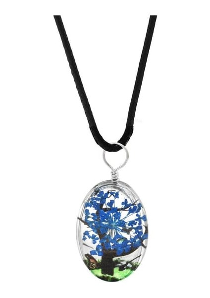 El Yapımı, Kurutulmuş Çiçekli Oval Tasarım Epoksi Hayat Ağacı Kolye