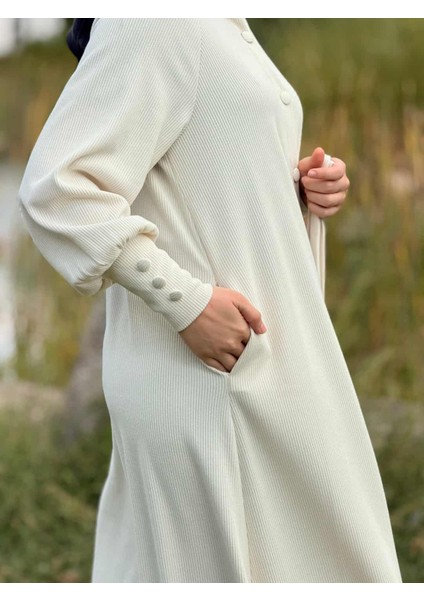 Ankanoor Reglan Kollu Kaplama Düğmeli Örme Ferace ANKA255107