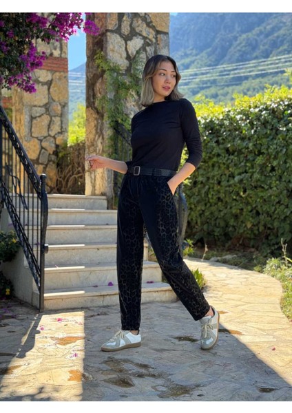 NC242976 Italyan Leopar Desen Deri Pantolon Siyah fiyatları