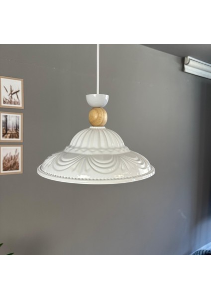 Ralivo Beyaz Metal Avize Tekli Ahşap Şapka Başlık Mutfak Modern Dekoratif Sarkıt Aydınlatma modelleri