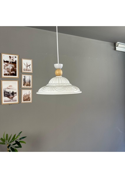 Ralivo Beyaz Metal Avize Tekli Ahşap Şapka Başlık Mutfak Modern Dekoratif Sarkıt Aydınlatma indirimleri