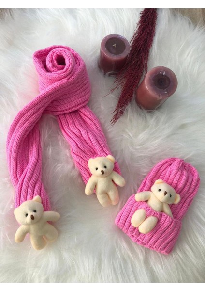 Kız Çocuk Ayıcıklı Atkı Bere Takımı 4/14 yaş modelleri