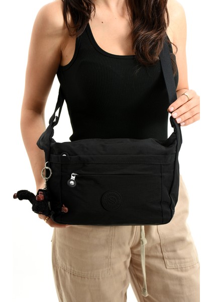 Unisex Su Geçirmez Buruşuk Kumaş Büyük Çapraz Çanta 3045