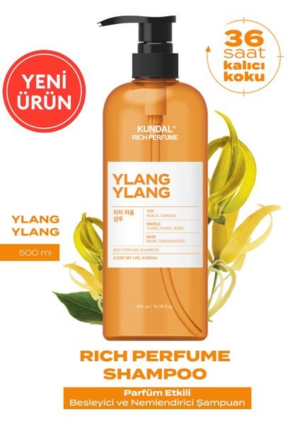 Parfüm Etkili Besleyici ve Nemlendirici Şampuan Kundal Rich Perfume Shampoo 500ML (Ylang Ylang)