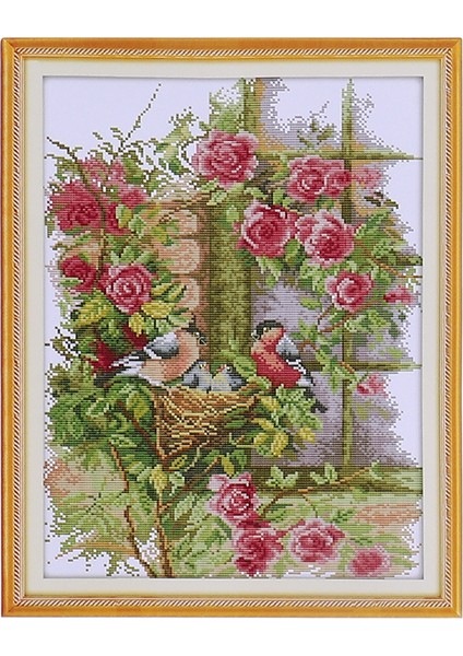 Dıy El Yapımı Iğne Işi Çapraz Dikiş Seti Nakış Kiti 14CT Kuşların Aile Deseni Çapraz Dikiş 35 * 45CM Ev Dekorasyonu (Yurt Dışından)