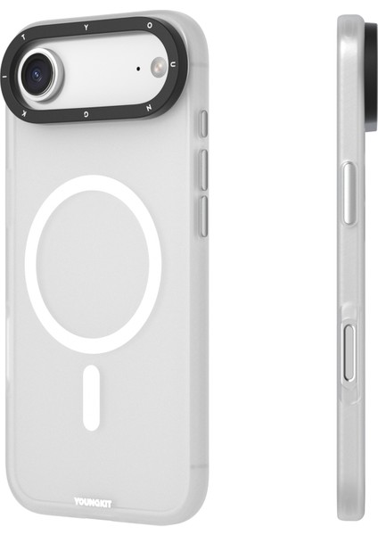 iPhone 17 Air Uyumlu Kılıf M-Safe Şarj Özellikli Youngkit Hidden Sand Serisi Kapak Beyaz