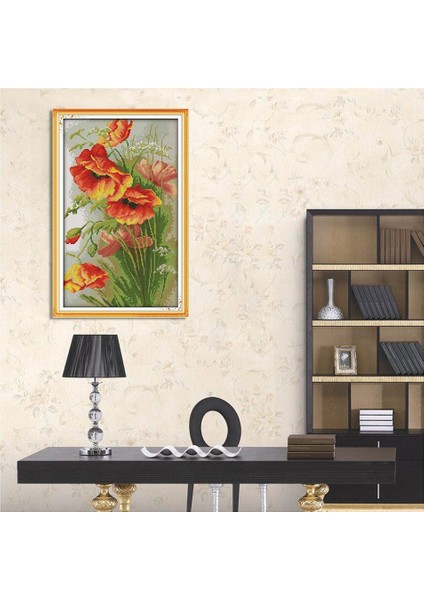 Dıy El Yapımı Iğne Işi Sayılmış Çapraz Dikiş Seti Nakış Kiti 14CT Haşhaş Çiçekleri Desen Çapraz Dikiş 33 * 50CM Ev Dekorasyonu (Yurt Dışından) fırsatları