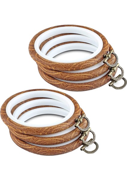 6pcs Nakış Çemberleri 3.93 Inç Yuvarlak Nakış Çerçevesi Metal Halka Taklit Edilmiş Ahşap Nakış Çemberi Nakış Çember (Yurt Dışından)
