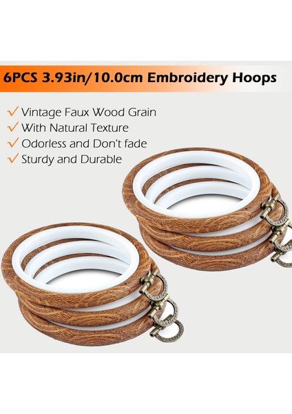 6pcs Nakış Çemberleri 3.93 Inç Yuvarlak Nakış Çerçevesi Metal Halka Taklit Edilmiş Ahşap Nakış Çemberi Nakış Çember (Yurt Dışından) fırsatları