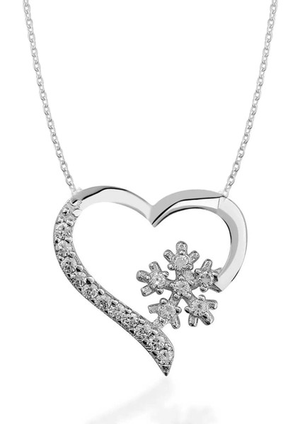 Gümüş Kalp Kar Tanesi Kolye