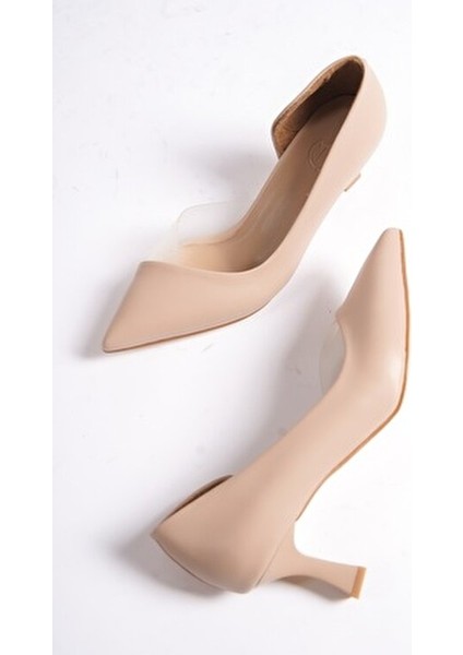Kısa Kadeh Topuklu Stiletto Kadın Ayakkabı Suni Deri Ten Rengi Şık Tasarım indirimleri