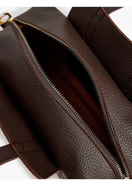 Suni Deri Saplı Askılı Fermuarlı Çapraz Çanta