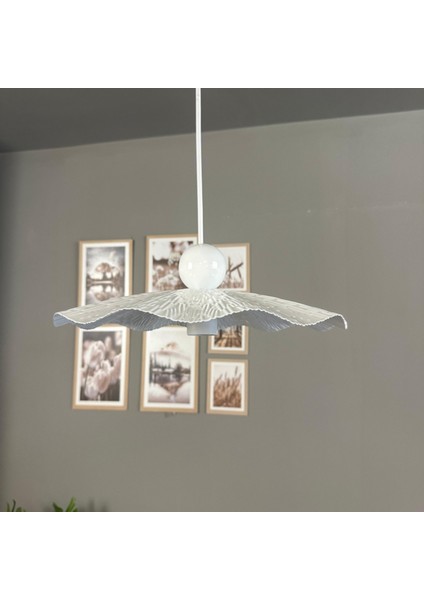 Teyra Beyaz Tekli Avize Beyaz Boncuk Başlık Sarkıt Lamba Restoran Salon Aydınlatma