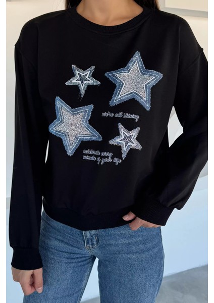 Kadın Bisiklet Yaka Baskılı Taş Işlemeli Sweatshirt P-00018552 modelleri