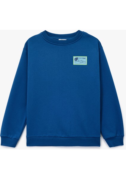 Pamuklu Uzun Kollu Bisiklet Yaka Baskılı Sweatshirt