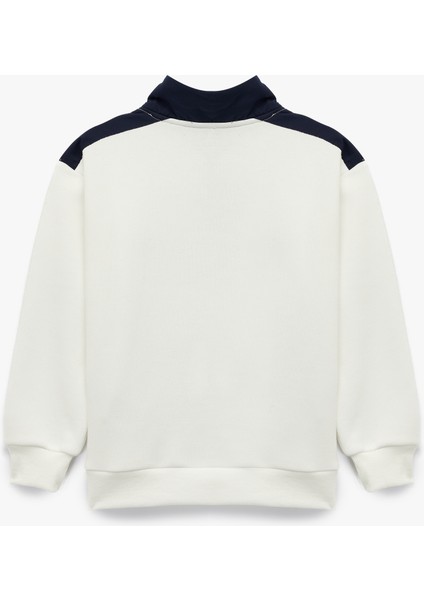 Uzun Kollu Renk Bloklu Baskılı Dik Yaka Yarım Fermuarlı Sweatshirt fiyatları