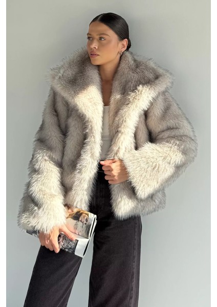 Kadın Şal Yaka Iç Astarlı Saçaklı Kürklü Mont P-00018689