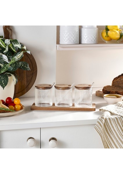 Mova Akasya 3'lü Cam Kaşıklı Baharat Takımı