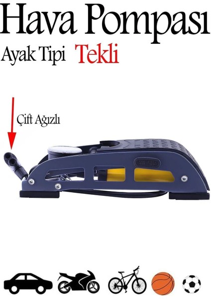 Ayaklı Tipi Hava Pompası Tekli Göstergeli Kilitli Teker Araç Bisiklet Pompası Mft.