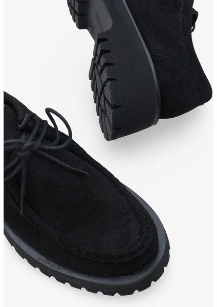 Kadın Loafer Kalın Taban Bağcıklı Günlük Ayakkabı Ferisley Siyah Süet