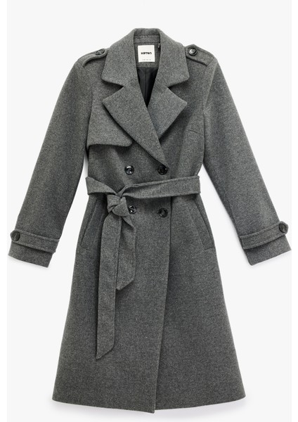 Cepli Uzun Kollu Kemerli Kruvaze Uzun Kaşe Kaban