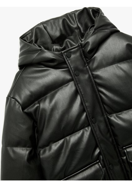 Uzun Kollu Kapşonlu Suni Deri Ceket modelleri