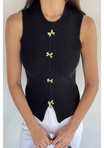 Kadın Gold Düğme Detaylı Triko Bluz P-00018640