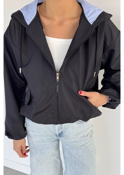 Kadın Kapüşonlu Bel Lastikli Çift Cepli Mevsimlik Mont P-00018577 modelleri