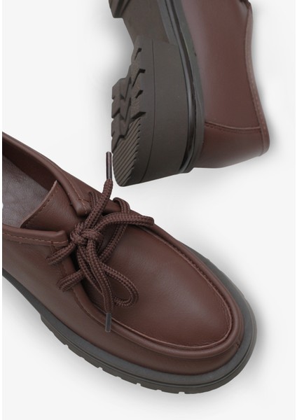 Kadın Hakiki Deri Loafer Bağcıklı Kalın Taban Günlük Ayakkabı Jekos Kahve