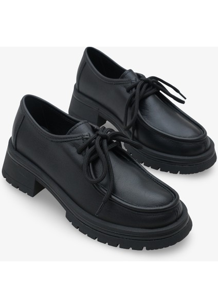Kadın Hakiki Deri Loafer Bağcıklı Kalın Taban Günlük Ayakkabı Jekos Siyah fırsatları